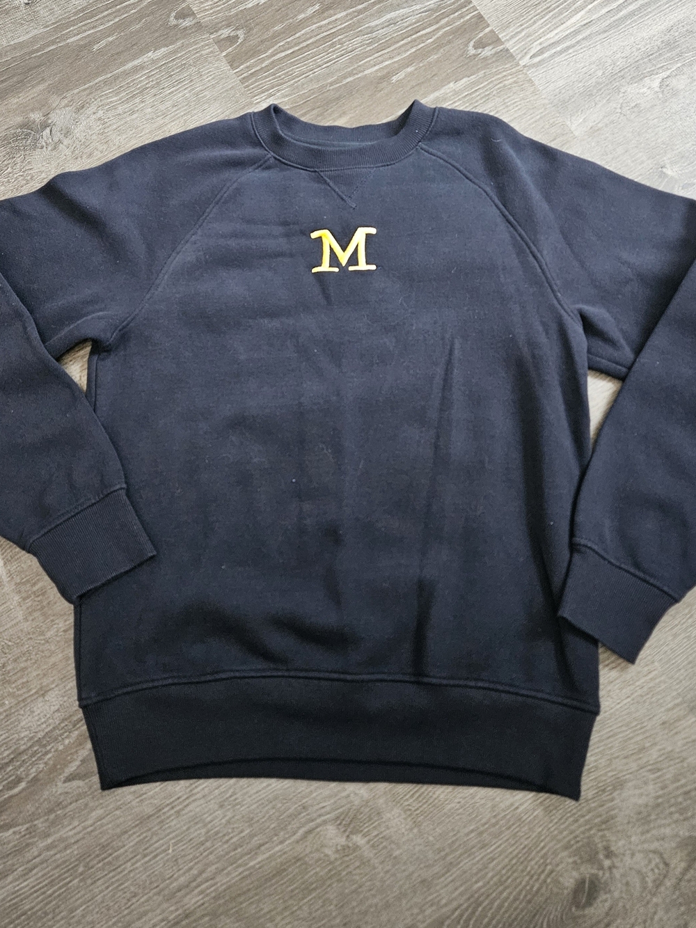 Adidas Michigan Wolverines Block M Navy Raglan Crewneck Sweatshirt Size Small